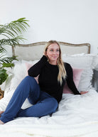 women's long sleeve black crew neck top bamboo georgia rylan 