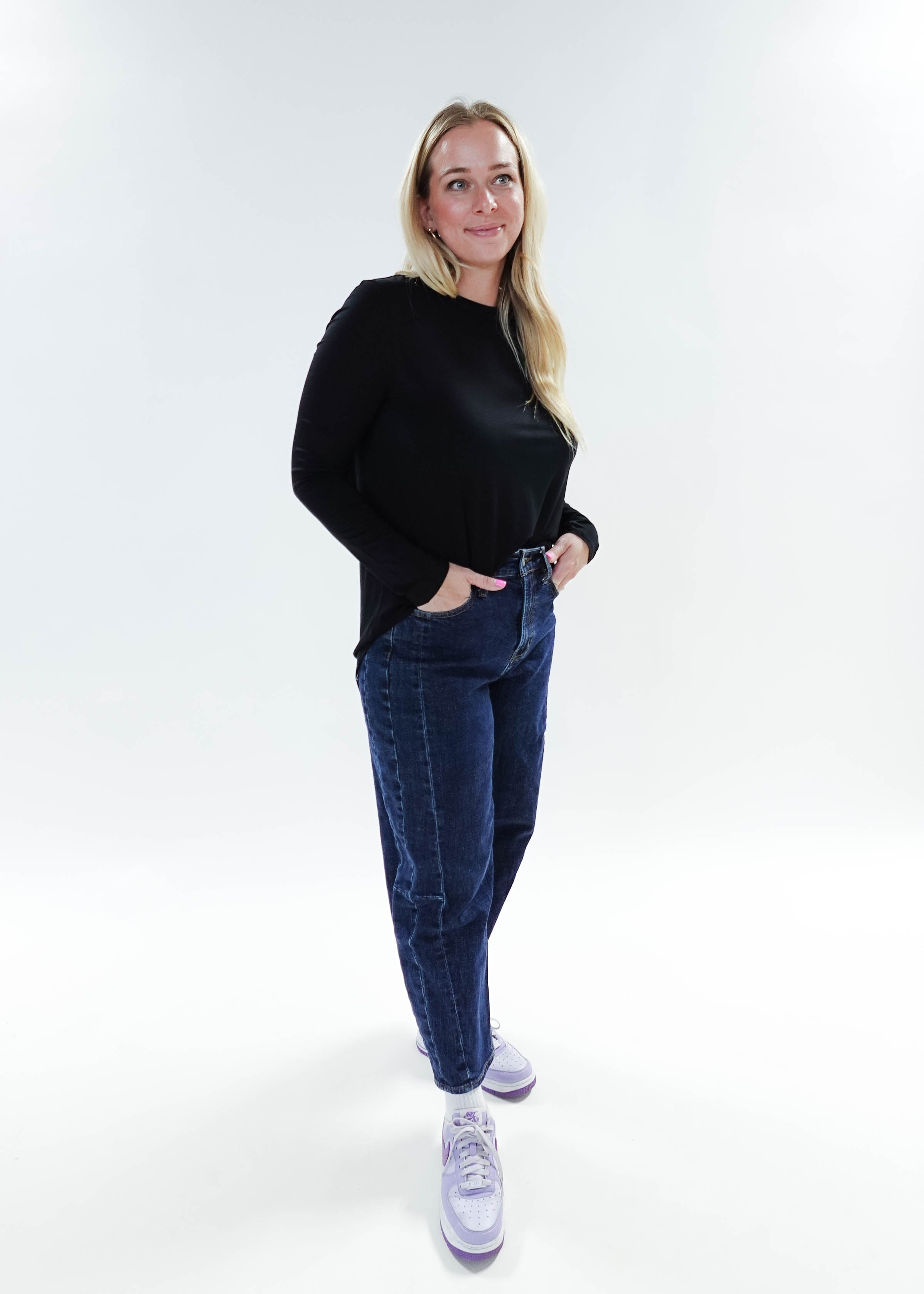 women's long sleeve black crew neck top bamboo georgia rylan 