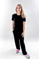 Black Tee/Straight Pant Bamboo Loungewear Set | Georgia Rylan classic black lounge set for women