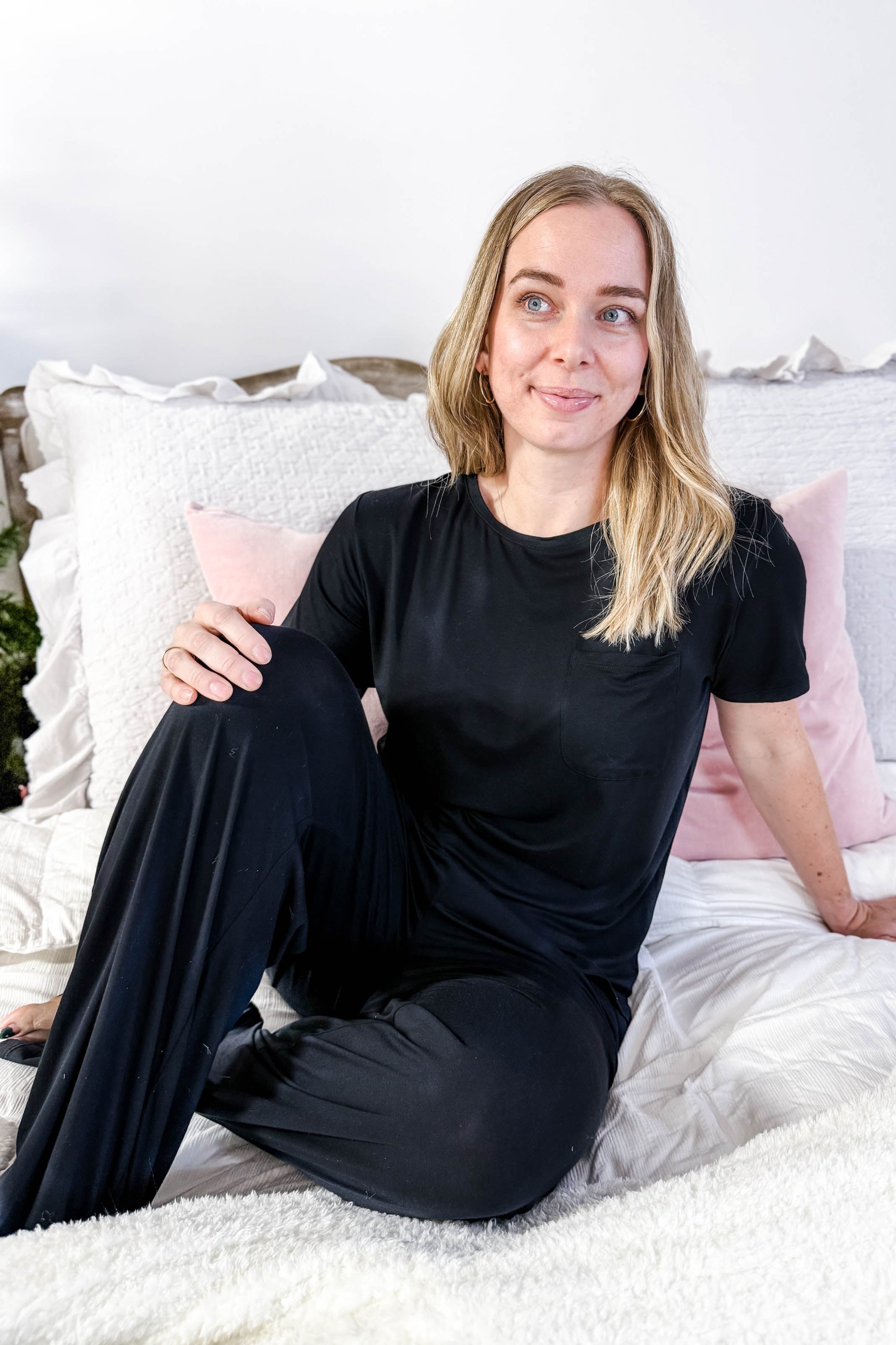 Black Tee/Straight Pant Bamboo Loungewear Set | Georgia Rylan classic black lounge set for women