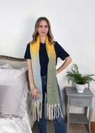 yellow ombre acrylic soft oversized blanket scarf with tassles