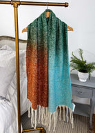 green ombre acrylic soft oversized blanket scarf with tassles