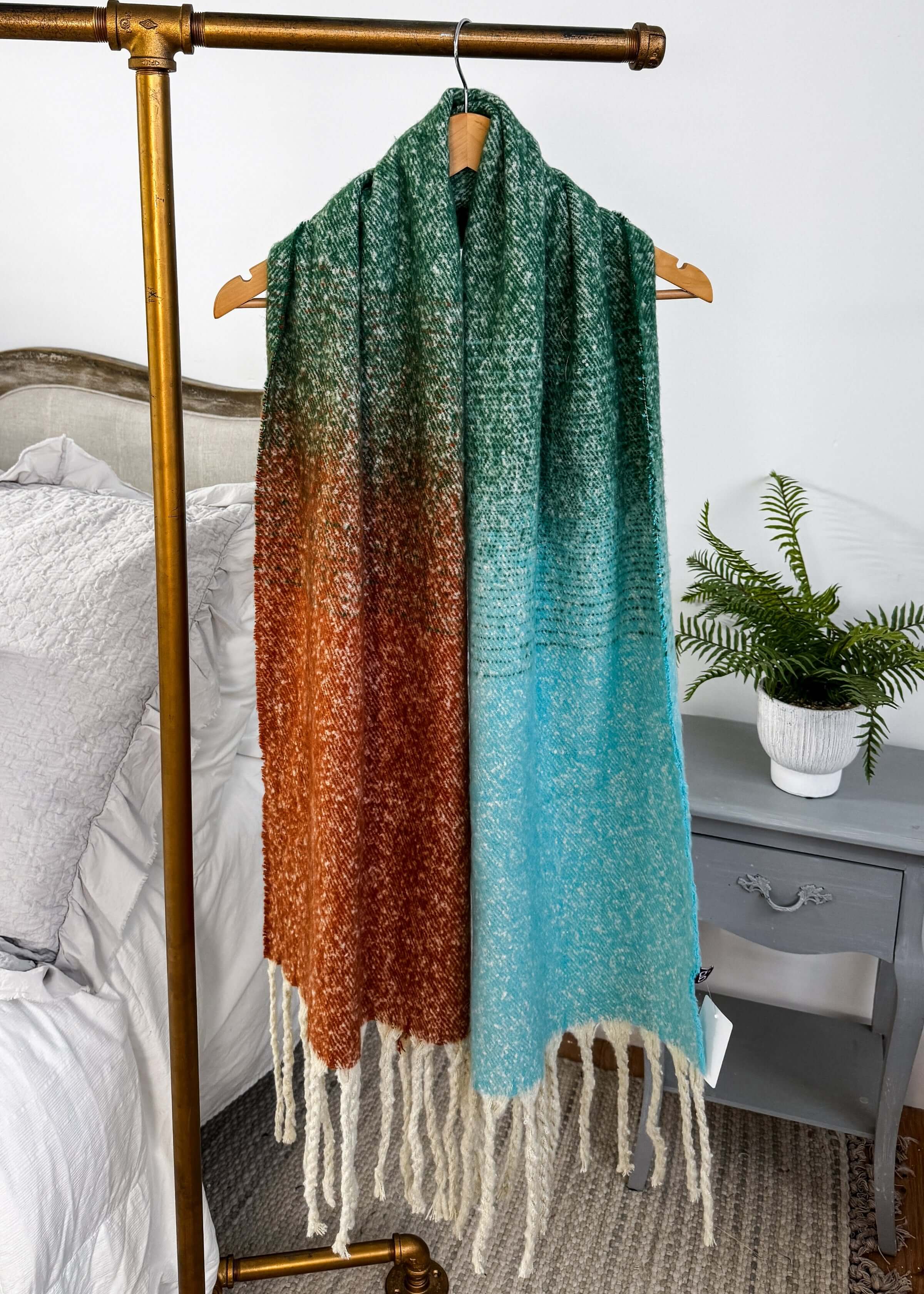 green ombre acrylic soft oversized blanket scarf with tassles