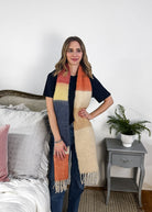 blue block stripe oversize blanket scarf