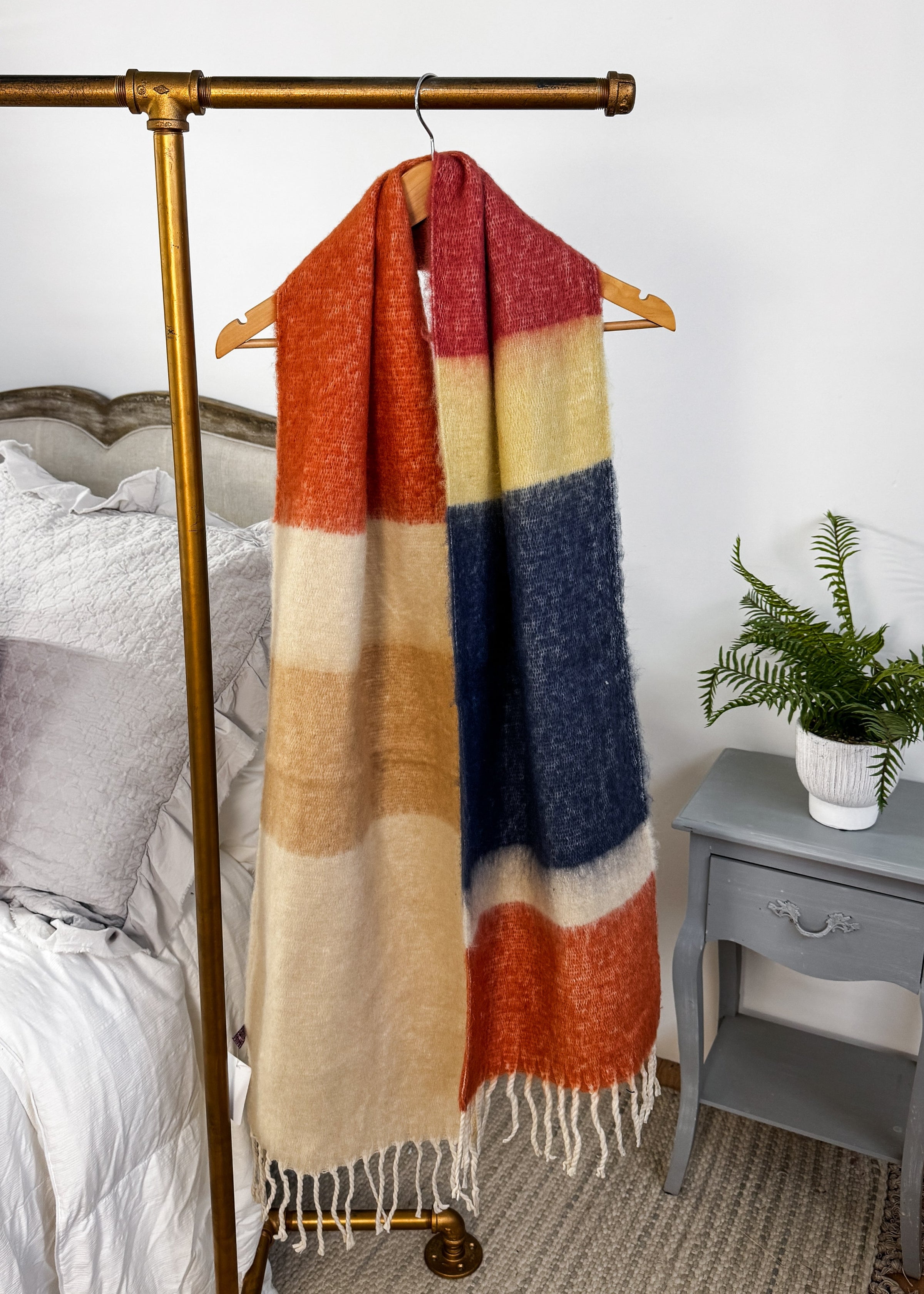 blue block stripe oversize blanket scarf