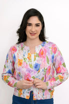 Blue Sky Clothing Co. Patti Cotton Cardigan – Pink Bouquet Floral Knit - Blue Sky Clothing Co - Cloud Nine Pajamas