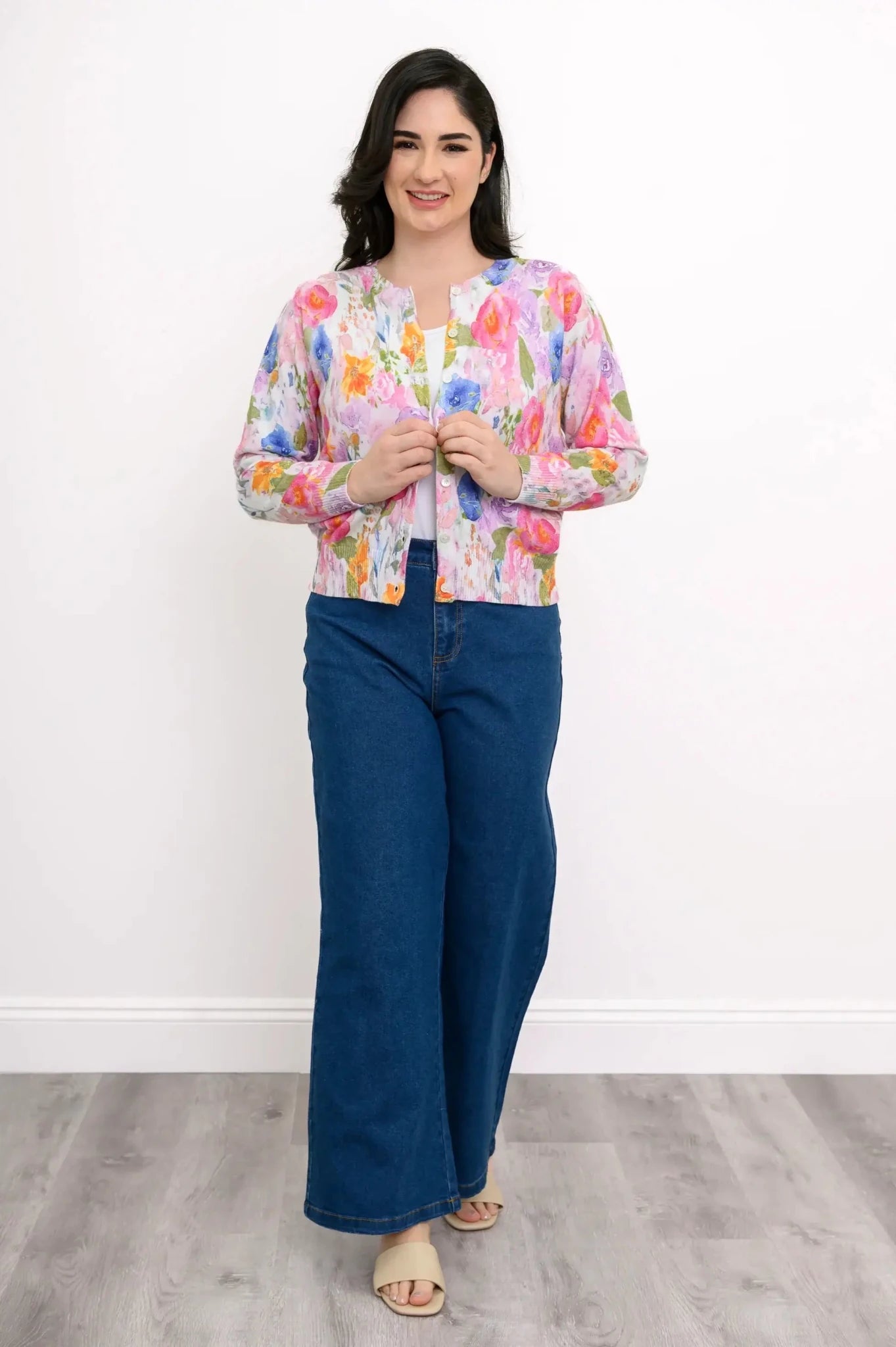 Blue Sky Clothing Co. Patti Cotton Cardigan – Pink Bouquet Floral Knit - Blue Sky Clothing Co - Cloud Nine Pajamas
