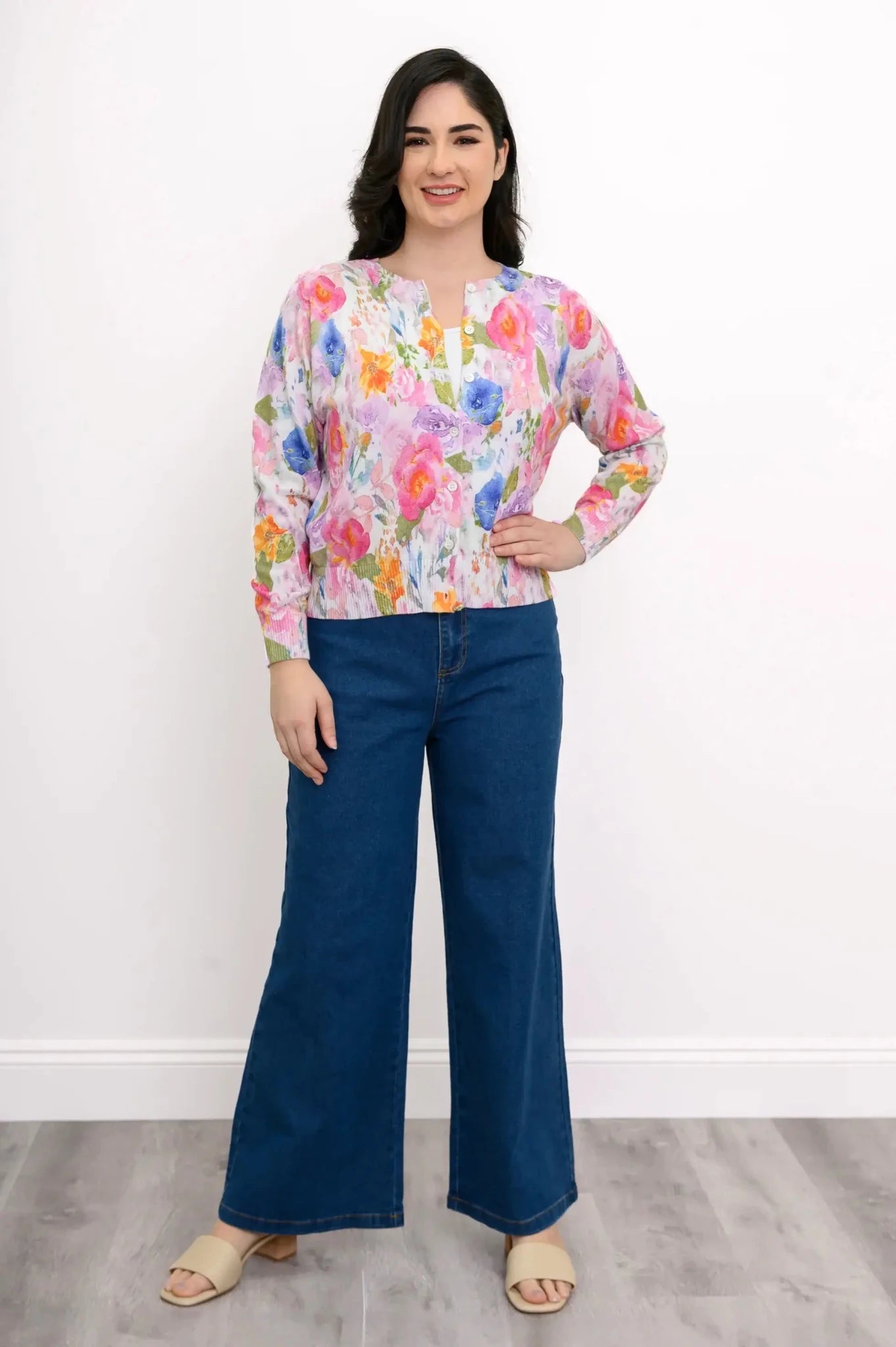 Blue Sky Clothing Co. Patti Cotton Cardigan – Pink Bouquet Floral Knit - Blue Sky Clothing Co - Cloud Nine Pajamas