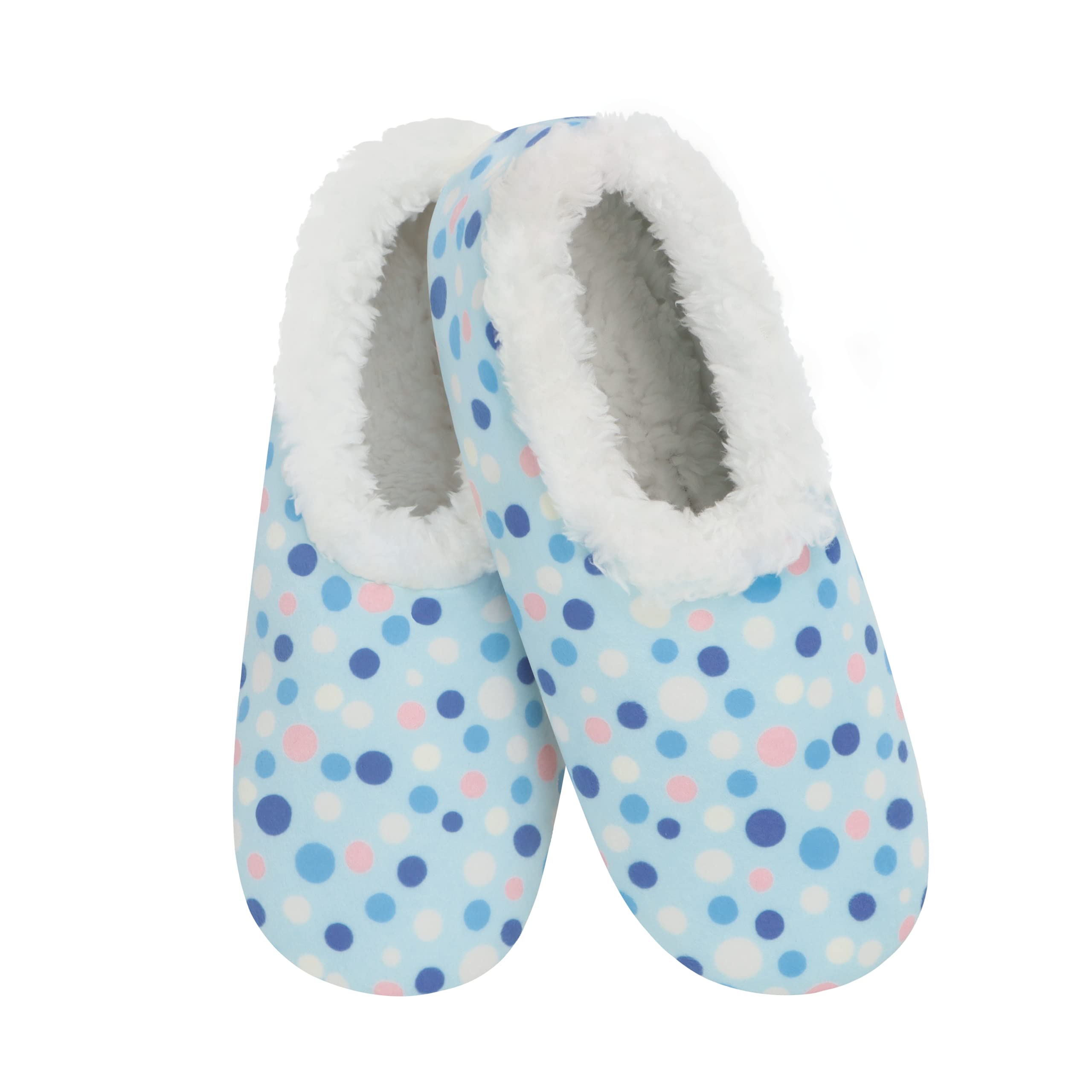 Snoozies Plush COZY Slipper Socks blue polka dots