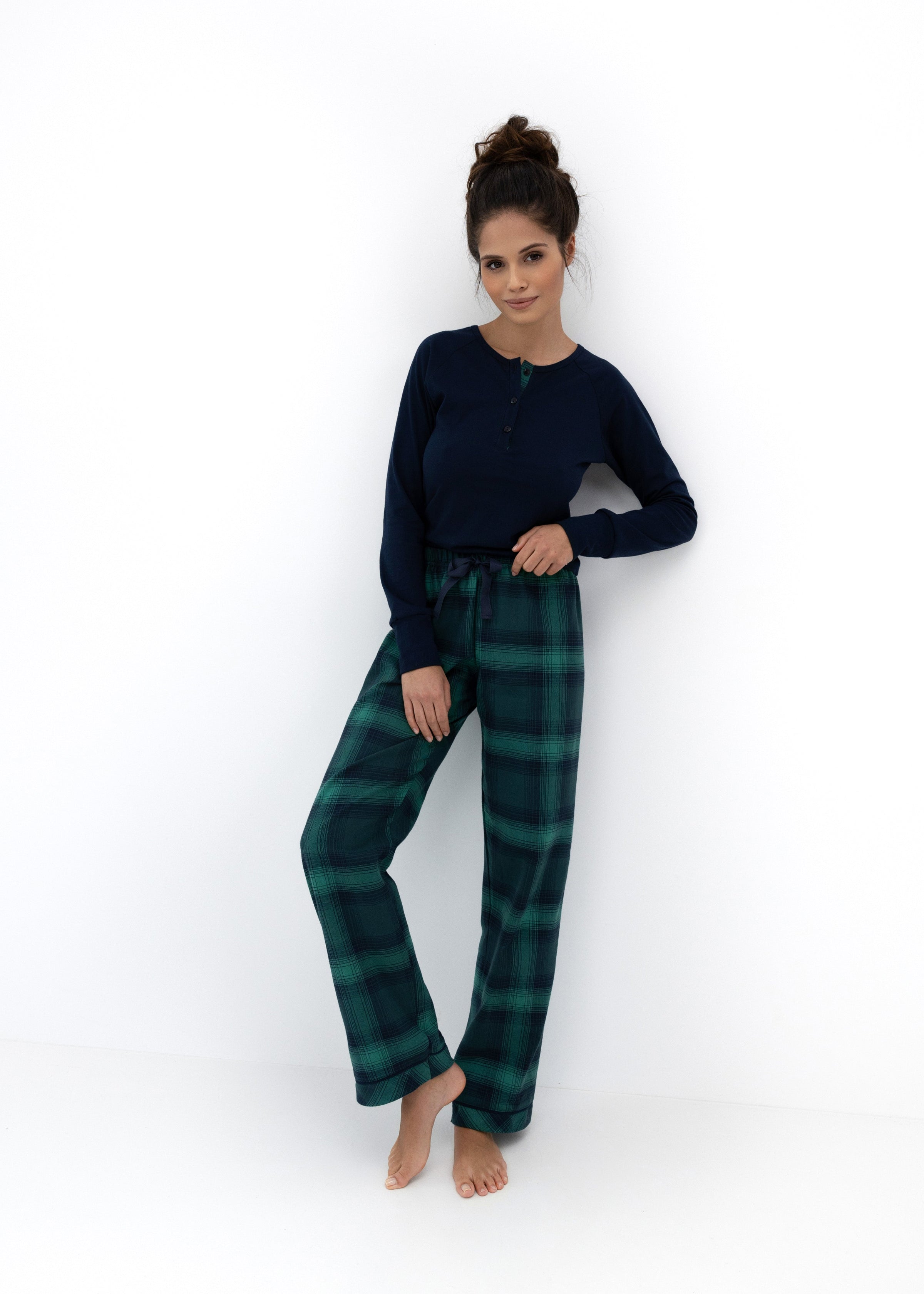 Cassandra Women's Super Soft Flannel PJ Set | Navy/Blue Plaid Sensis Poland 