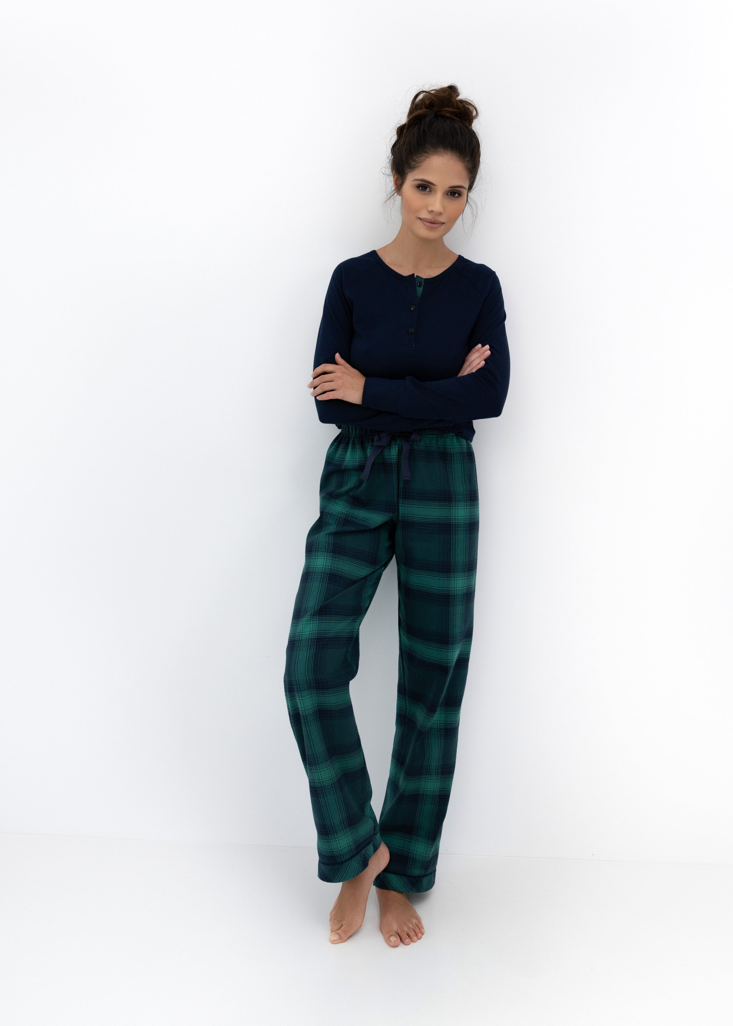 Cassandra Women's Super Soft Flannel PJ Set | Navy/Blue Plaid Sensis Poland 