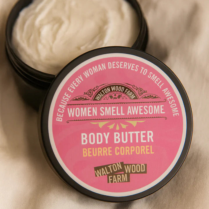 Walton Wood Farm Women Smell Awesome Body Butter 8oz amberwood scent — Cloud Nine Pajamas Edmonton