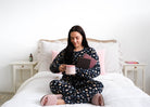 Miranda Nic Book Club Velour Straight Leg PJ Set lifestyle — Cloud Nine Pajamas Edmonton