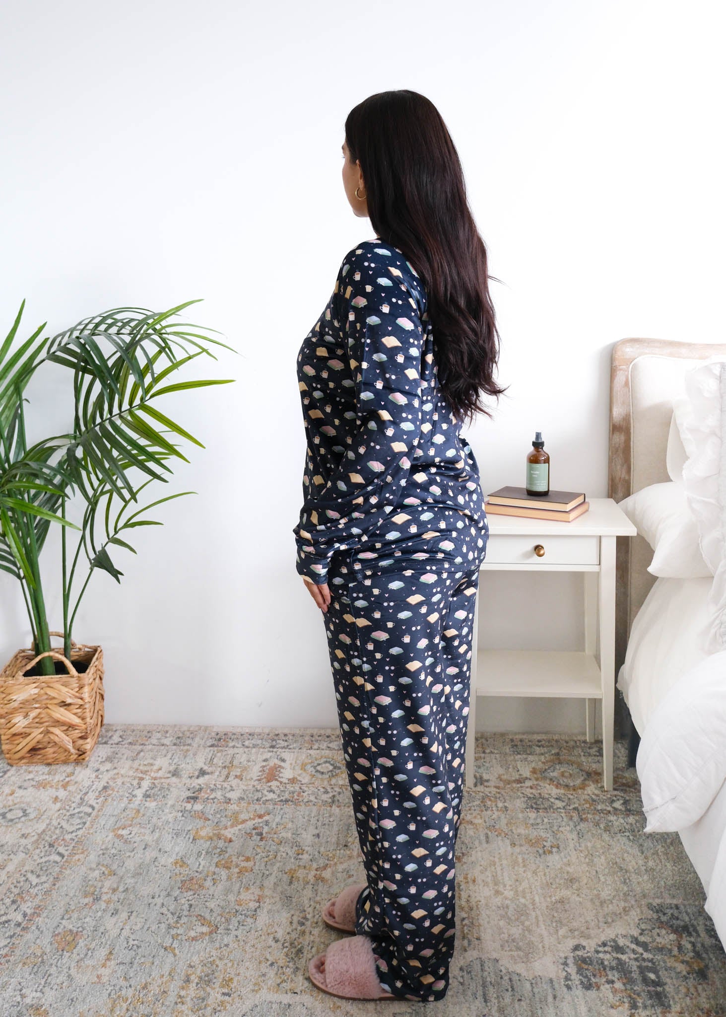Miranda Nic Book Club Velour PJ Set model side view — Cloud Nine Pajamas