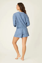 Boyfriend Boxer Moon & Stars PJ Short Set | Peachy Soft Waffle Knit | PJ Salvage women's relaxed pj set with shorts and boxer style shorts with pj salvage printed waistband back view
