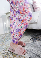 Dream In Blooms Tee & Jogger Bamboo Lounge Set with floral joggers and cozy slippers
