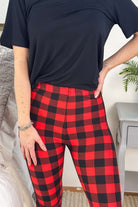 Buffalo Plaid Print Regular Rise Buttery Soft Leggings | O/S fits women XS-L close up of print