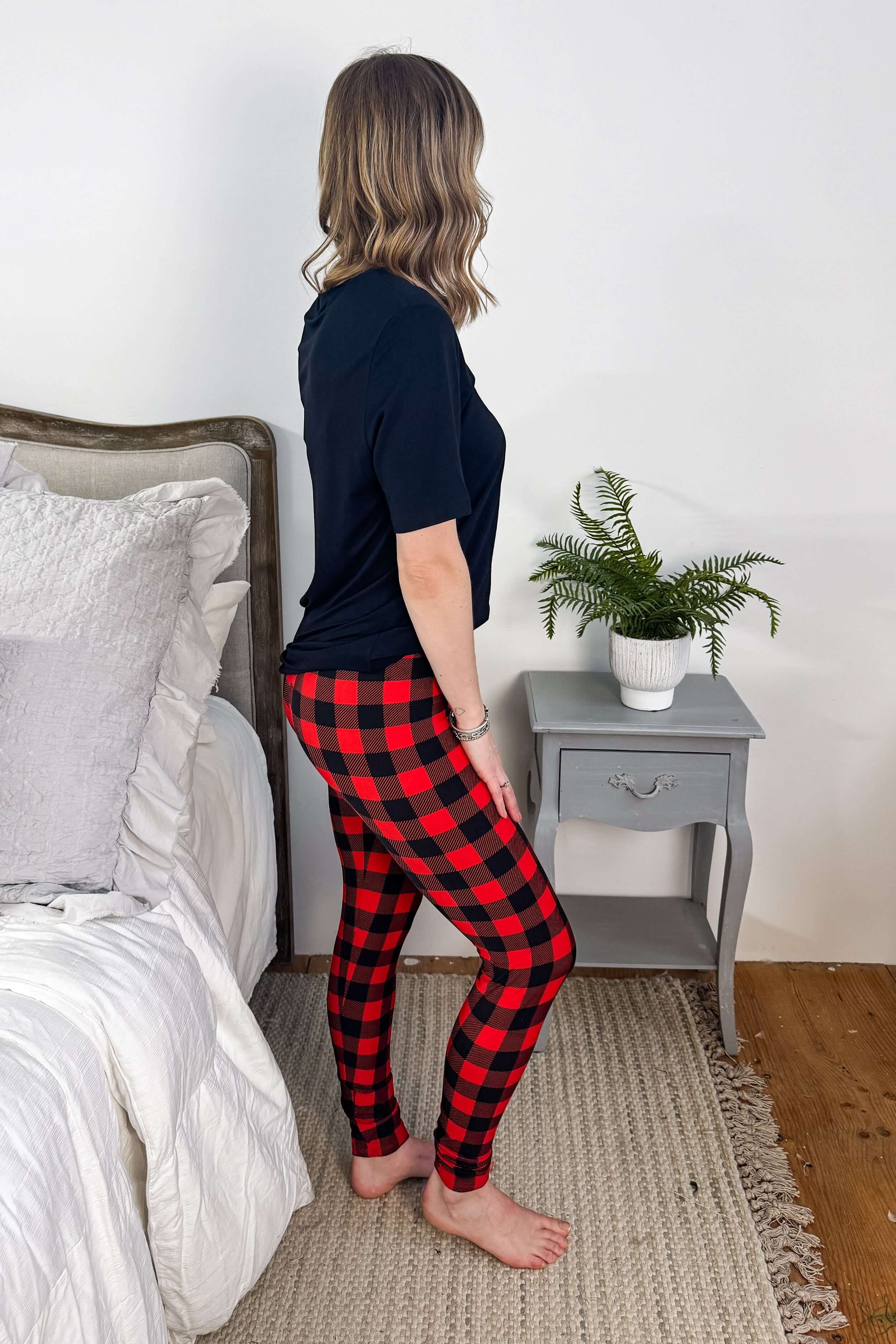 Buffalo Plaid Print Regular Rise Buttery Soft Leggings | O/S fits women XS-L side view