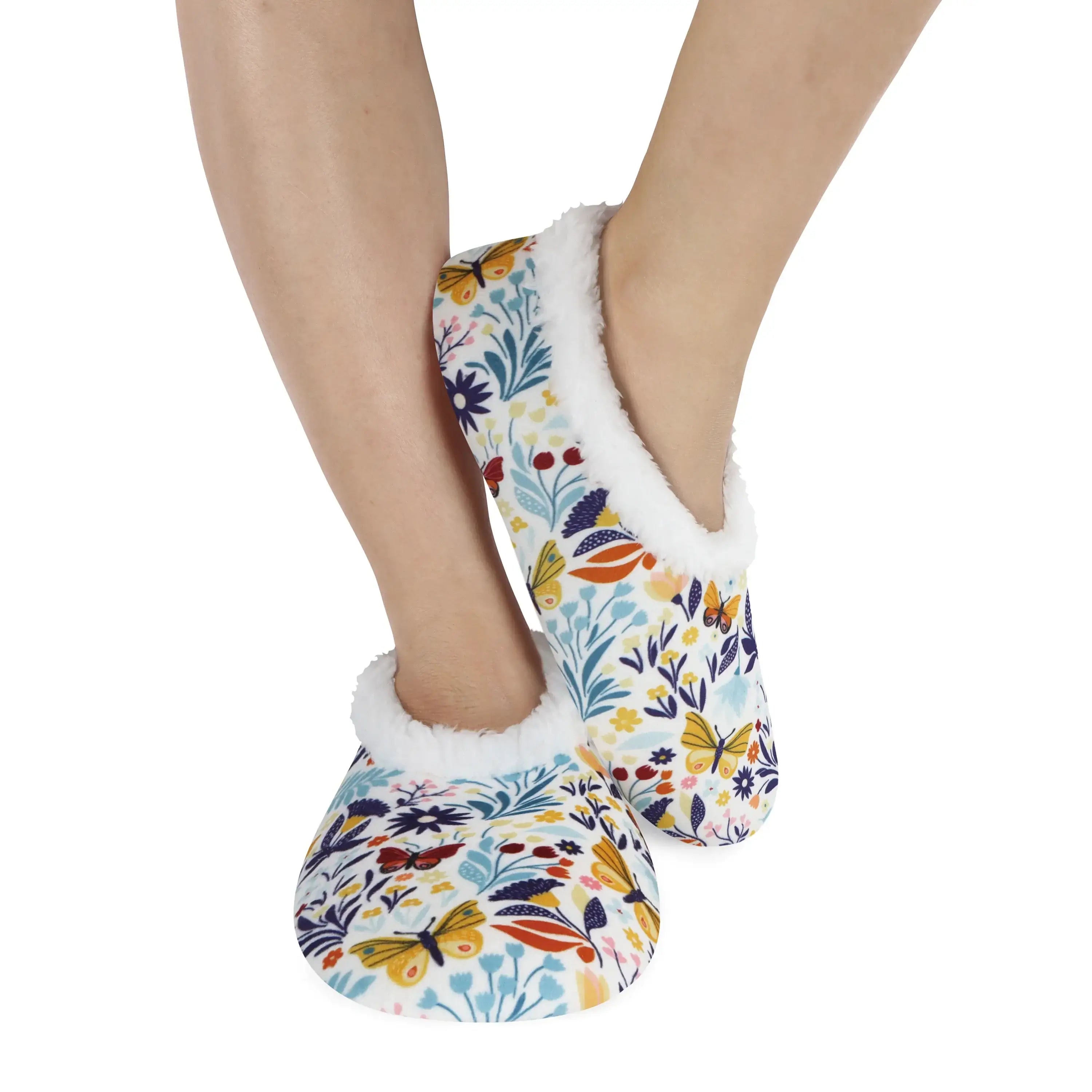 Snoozies Plush COZY Slipper Socks butterflies & flowers