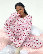 women's soft thermal waffle pajama set with heart print on pink background from Splendid