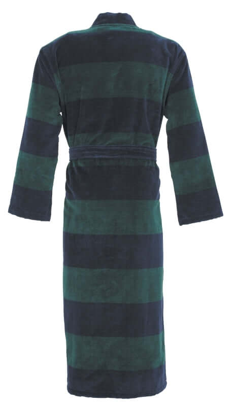 Carl Ross Men’s 100% Cotton Terry Velour Robe – Dark Blue & Green Stripes