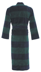Carl Ross Men’s 100% Cotton Terry Velour Robe – Dark Blue & Green Stripes