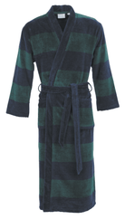 Carl Ross Men’s 100% Cotton Terry Velour Robe – Dark Blue & Green Stripes