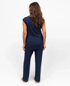 women's navy top and jogger pajama set with lace detail nora rose by cyberjammies