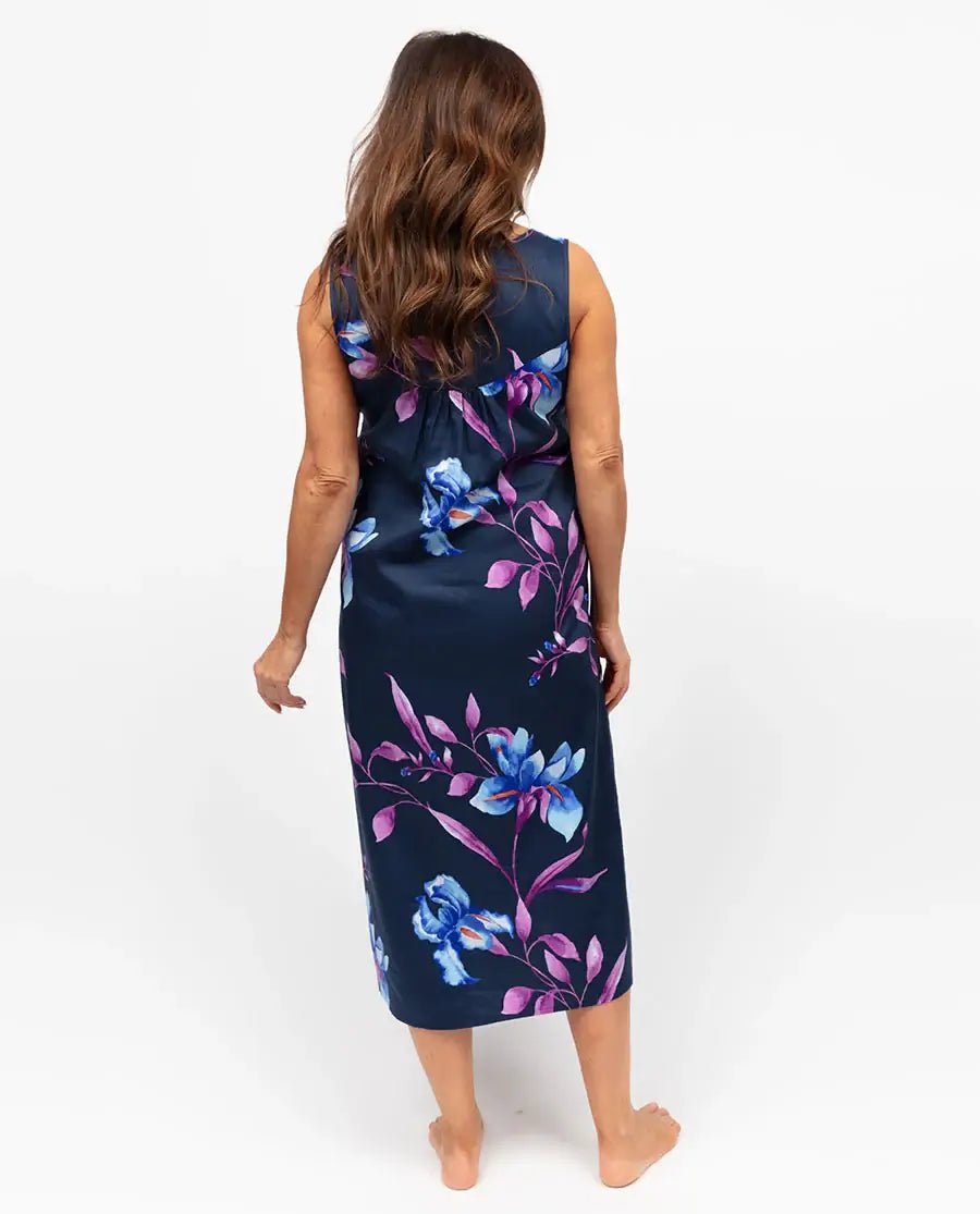 Caroline Navy Mix Lace - Detail Floral Print Long Nightdress | Nora Rose by Cyberjammies - Cyberjammies - Cloud Nine Pajamas