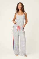 Cat’s Meow Big Stretch Long PJ Set - PJ Salvage - Tank and Straight leg Pant Leopard Print with red racing stripe