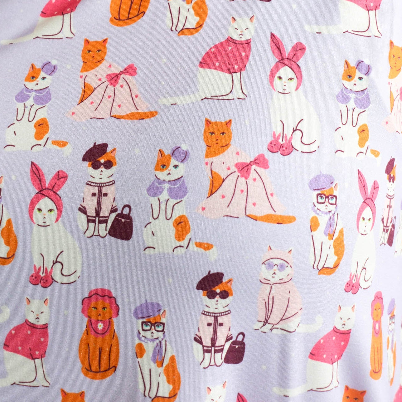 Georgia Rylan Catwalk Kitties print close-up illustrated cats — Cloud Nine Pajamas