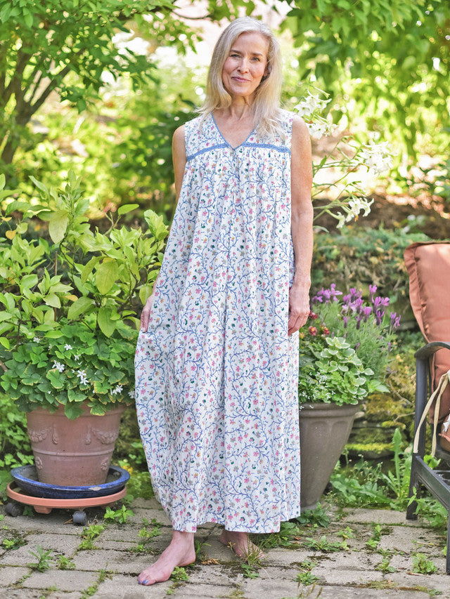 April Cornell Chelsea Cotton Nightgown – Victorian-Inspired Embroidered White Floral Nighty