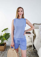 Cloud Knit Stripe Tank & Short PJ Set | Blue - Scarlett Ellie - Cloud Nine Pajamas