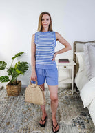 Cloud Knit Stripe Tank & Short PJ Set | Blue - Scarlett Ellie - Cloud Nine Pajamas
