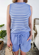Cloud Knit Stripe Tank & Short PJ Set | Blue - Scarlett Ellie - Cloud Nine Pajamas