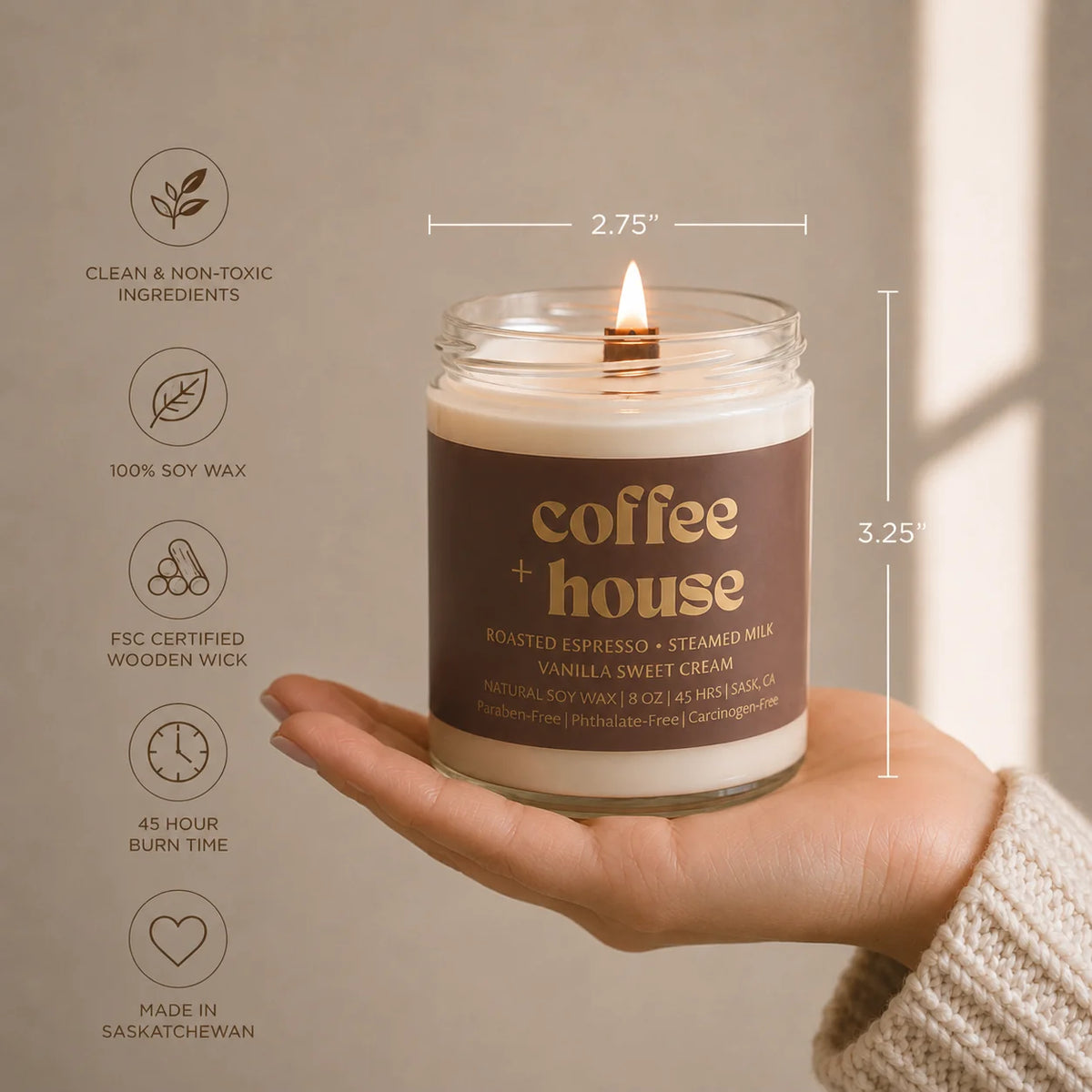 Prairie Creek Candle Coffee House 8oz candle lifestyle — Cloud Nine Pajamas Edmonton