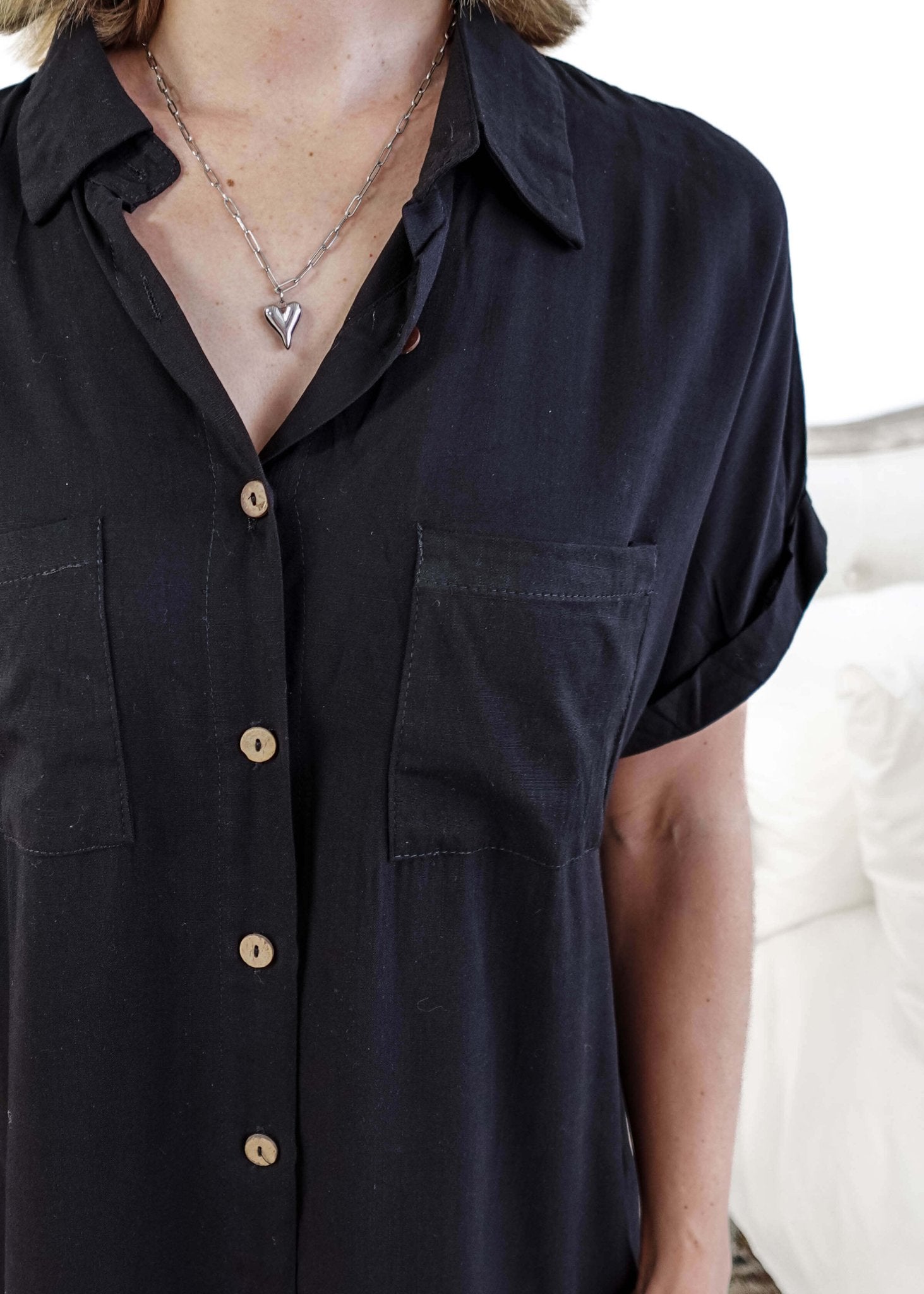Scarlett Ellie Collared Button-Up Short Sleeve Dress | Cloud Nine Pajamas