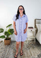Scarlett Ellie Collared Button-Up Short Sleeve Dress | Cloud Nine Pajamas in a striped button up short sleeve shirt dress
