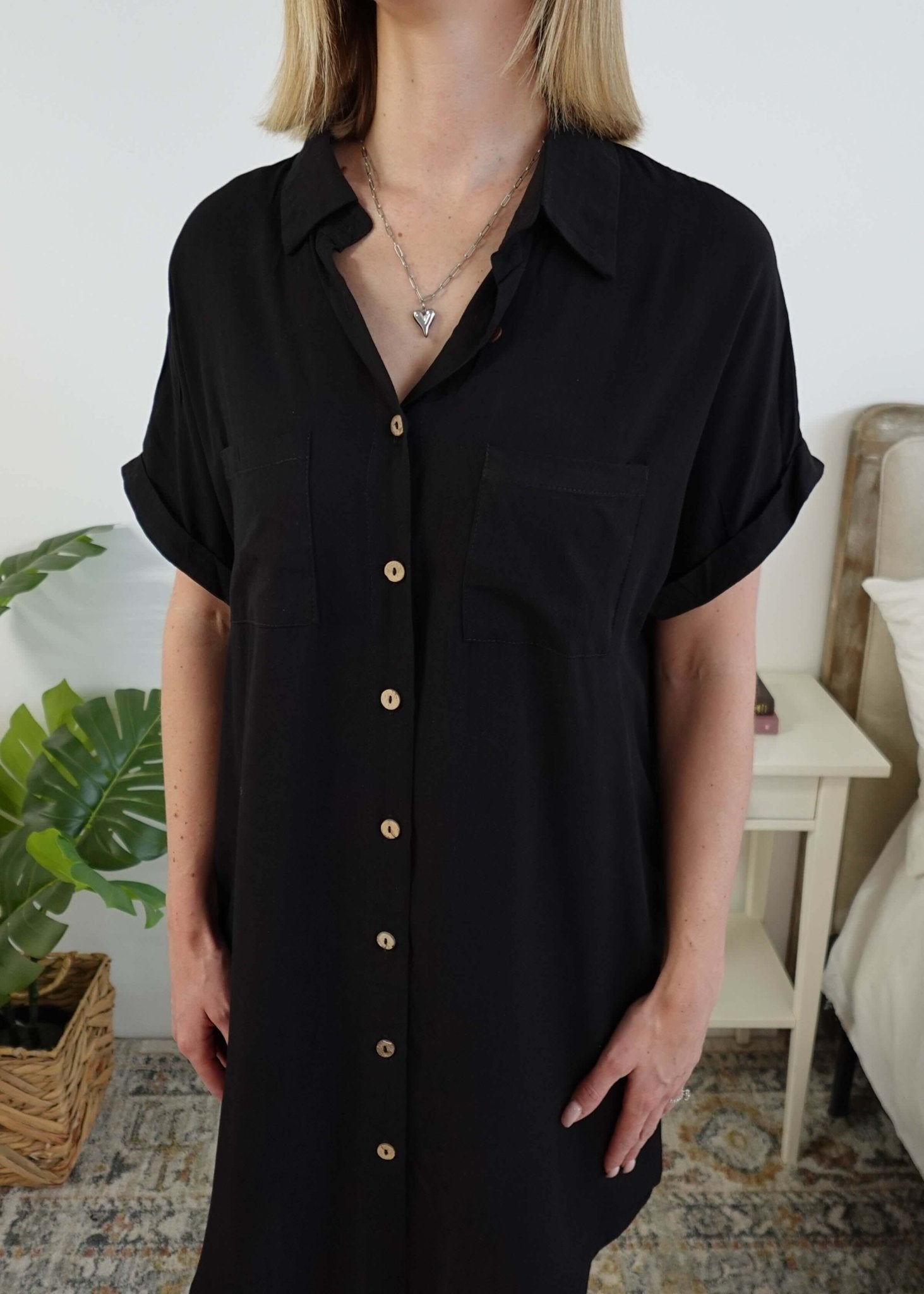 Scarlett Ellie Collared Button-Up Short Sleeve Dress | Cloud Nine Pajamas