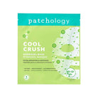 Patchology Cool Crush hydrogel mask packaging on a white background, Patchology Cool Crush cryo-inspired hydrogel face mask depuffing