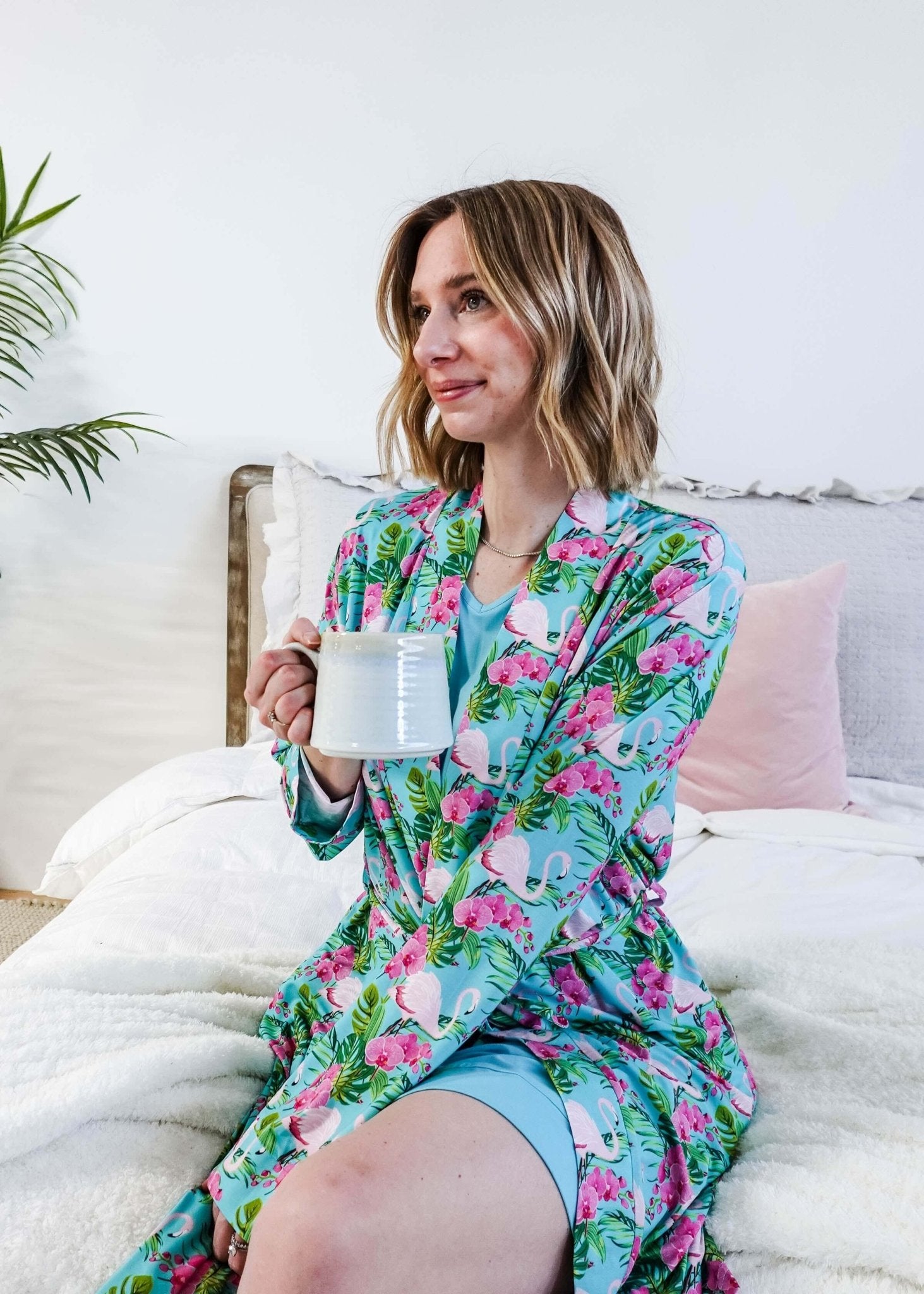 Cooling Bamboo Short Robe with Pockets  Tropic Like It's Hot Bamboo Short Robe | Georgia Rylan