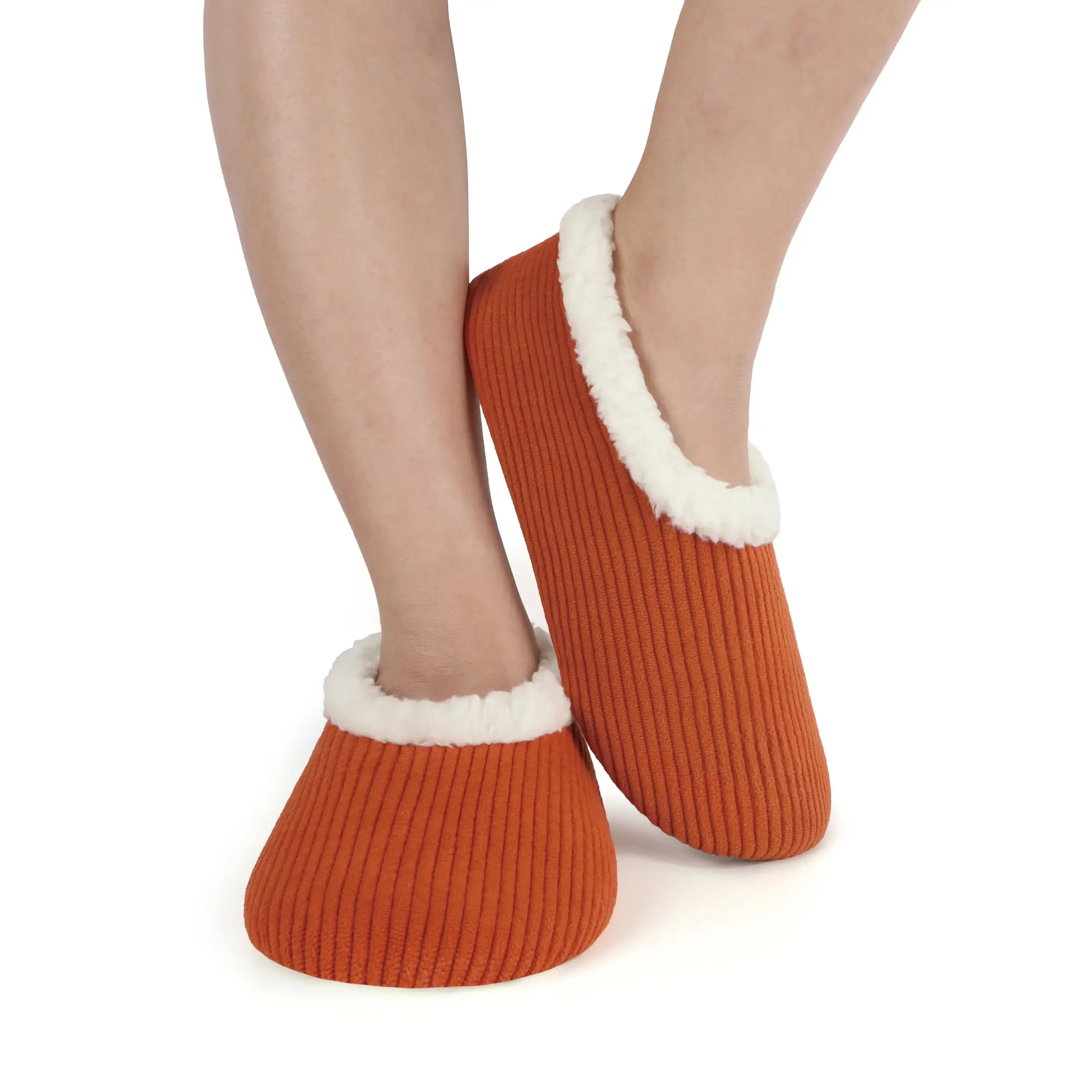 Snoozies Plush COZY Slipper Socks Cozy Corduroy rust