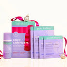 Cozy Comforts Soothing & Protecting Skincare Essential Kit Patchology displayed with festive decorations.