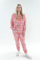 women's cat print pj velour set jogger and top MIRANDA NIC