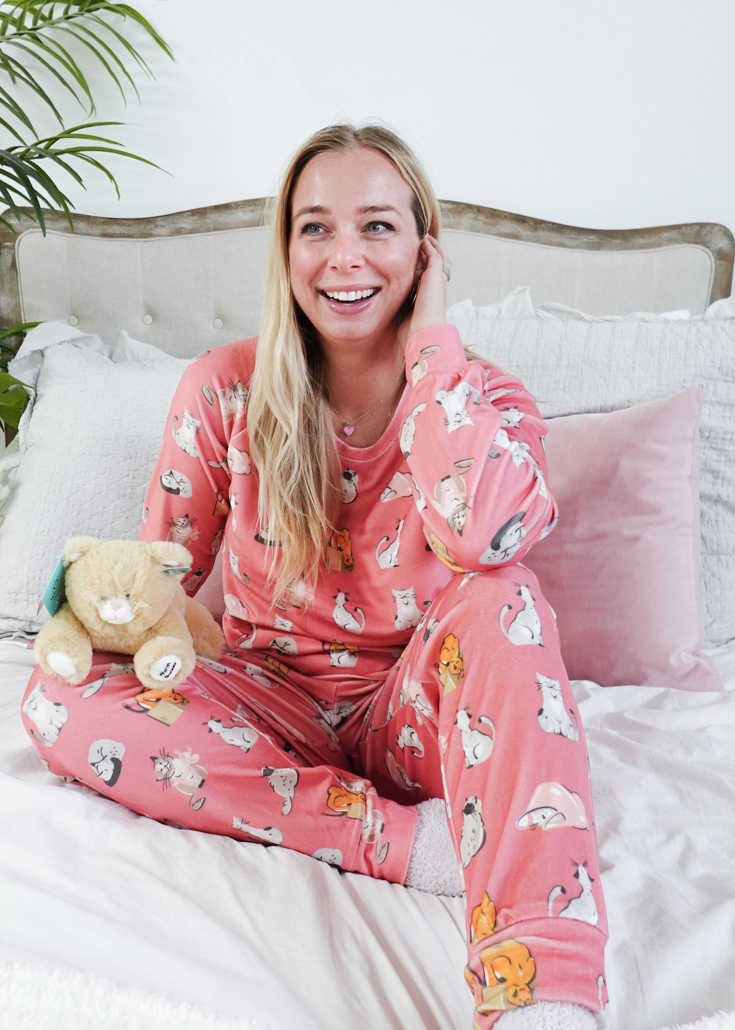 women's cat print pj velour set jogger and top MIRANDA NIC