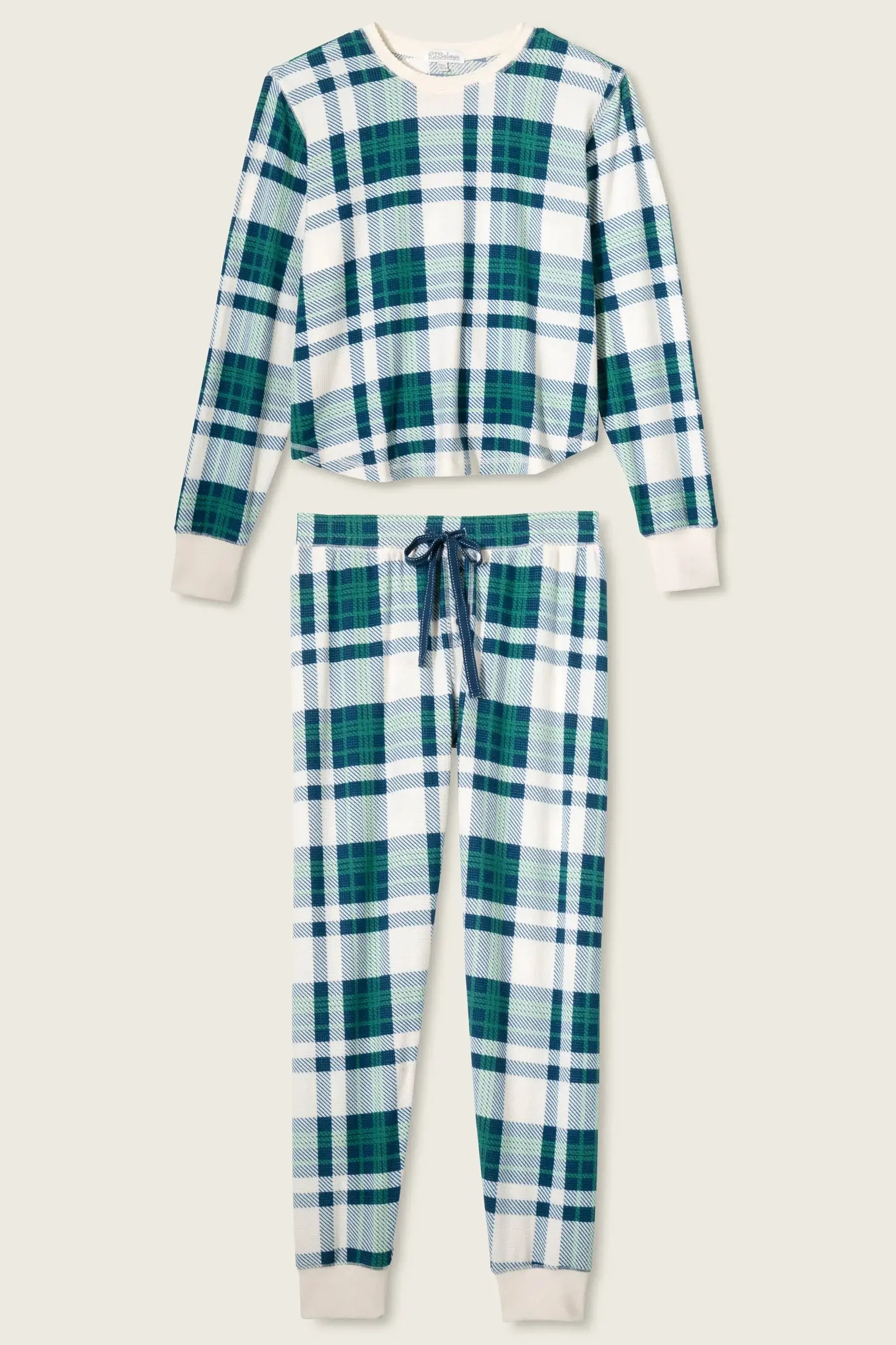 women's green and white plaid velour pj set from pj salvage