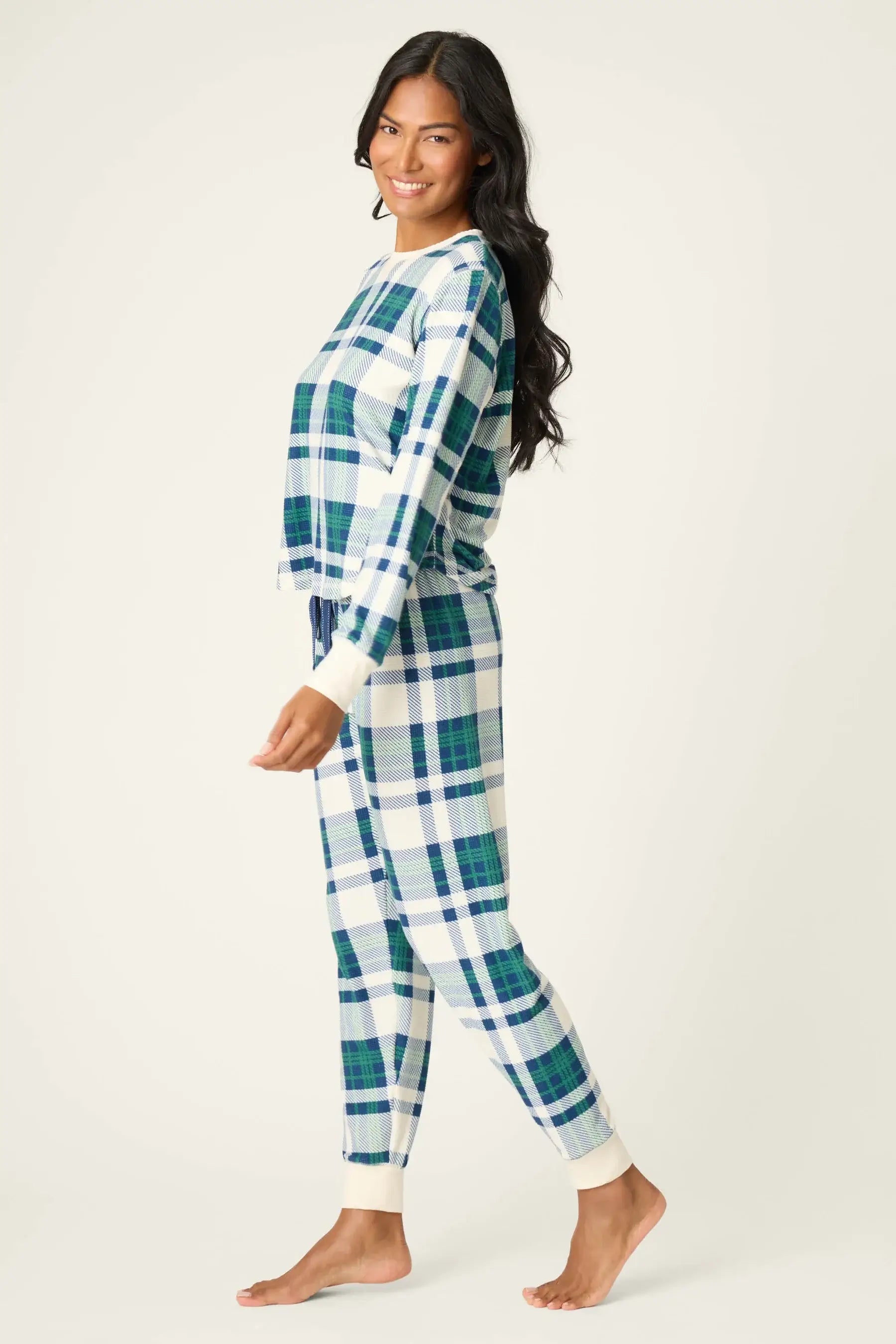 women's green and white plaid velour pj set from pj salvage