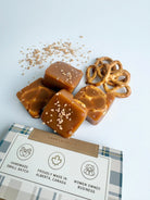 Salted Crisp and Cozy handcrafted caramels close-up apple pretzel salted caramel — Cloud Nine Pajamas