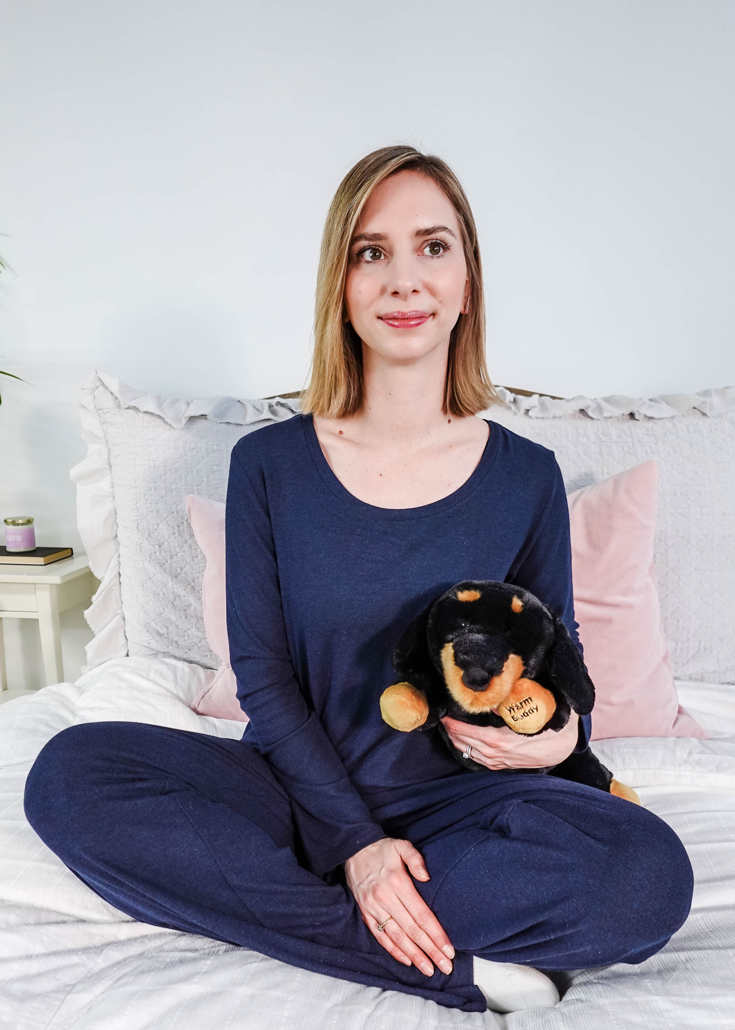 Warm Buddy Heat Up Stuffed Animal Cuddle Buddy Dachshund 15" - Therapeutic warm up weighted dog black and brown shown with model for size