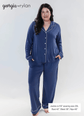 Denim Blue Long Sleeve Button Up Bamboo PJ Set - plus size model weaing 2XL, showing measurements of 
